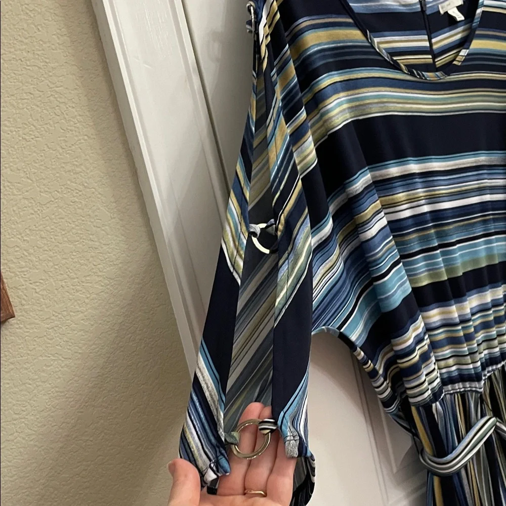 Striped Jumpsuit with Tie Waist and Open Grommet Sleeve Size XL